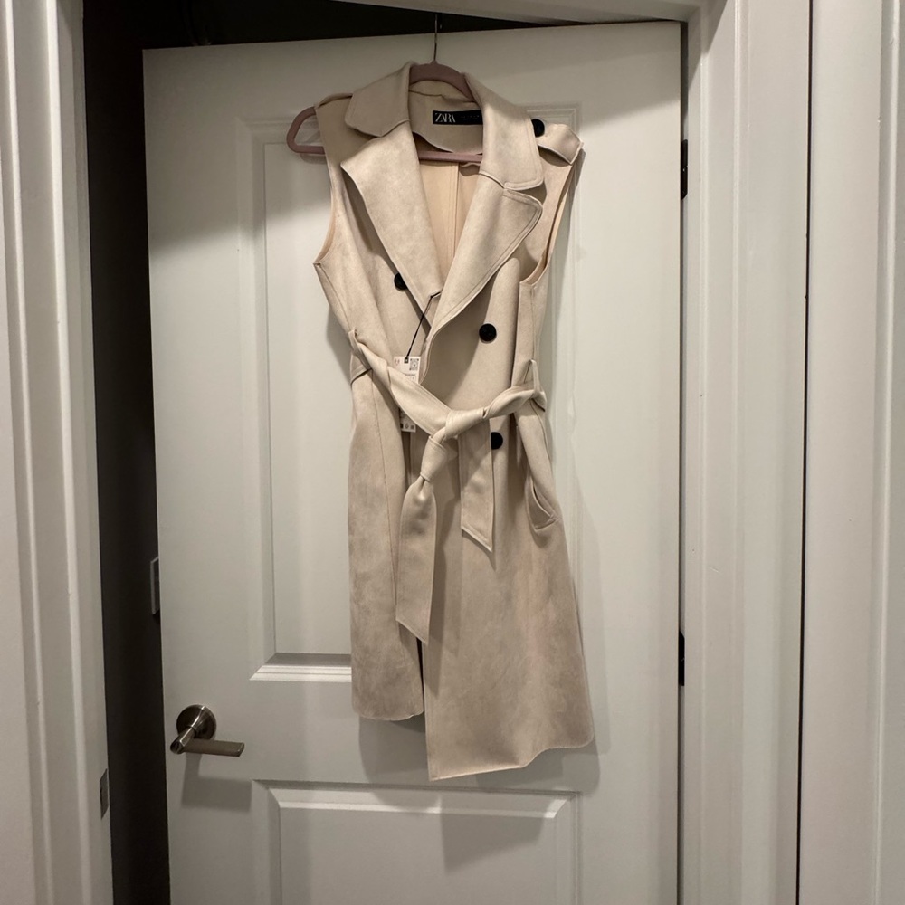 ZARA NWT BEIGE SUEDE LONG TRENCH VEST